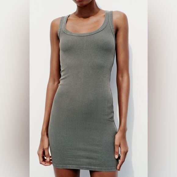 Zara Gray Washed Effect Ribbed Bodycon Sleeveless Mini Dress - Picture 1 of 7